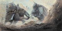 A. Q. Arif, The Final Battle, 24 x 47 Inch, Oil on Canvas,  Figurative Painting, AC-AQ-222